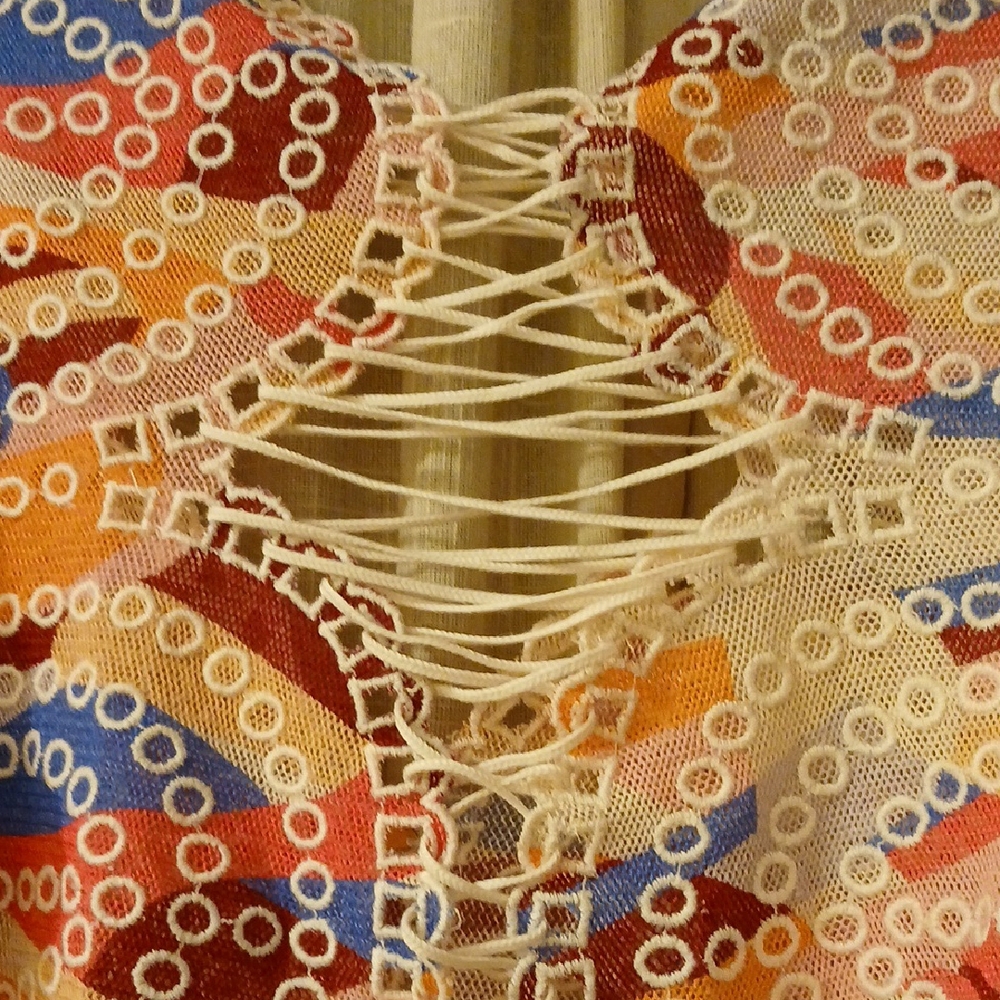 Free People Eyes On You Mesh Lace Up Festival Top XL - Picture 2 of 7